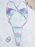 Shiny Gradient High Cut Out Female Mini Micro Thong Swimwear One Piece Swimsuit Women Monokini Backless Bathing Suit Swim Lady