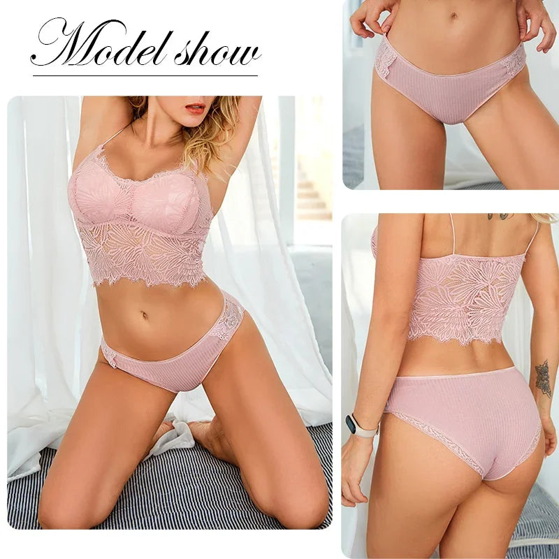 New 3Pcs/set Women's Cotton Panties M-2XL Women Patchwork Lace Underwear Sexy Low Waist Briefs Ladies Comfortable Underpants