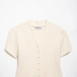 Women's Fashion Casual Structured Knit Jacket Women Beige V Neck Short Sleeve Textured Knit Cardigan Button Front Top Charm 17M0