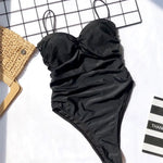 New Sexy High Cut Leopard Push Up Bra Cup One Piece Swimsuit Female Swimwear Women Bather Bandeau Bathing Suit Swim Lady V1654