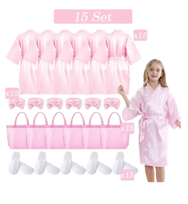6-15 Set Muti Colors Spa Party Robe for Girls Kids Birthday Party Supplies Favors Spa Day Robes Gowns Sleepover Pyjama Party