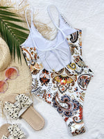 New Sexy One Piece Swimsuit Swimwear Women V-neck Backless Print One-piece Bathing Suit Beachwear Costumi Da Bagno Donna 2026