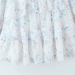 Sweet Long-sleeve Dress For Women Pleated Printed Short Women White Floral Print Mini Dress Long Puff Sleeve For Beach 96U3