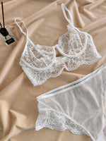 MOYISU White See-through Lace Big Breasts Small Bra Underwear Ultra Thin Set Sexy Pure Desire Underwear Underwear Underwear Set