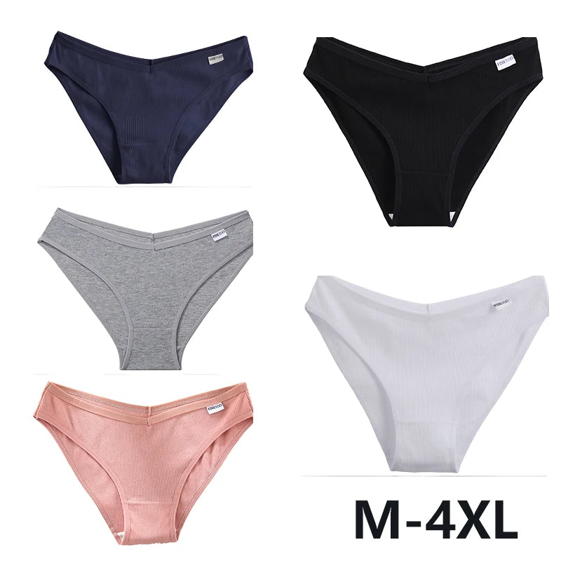 5Pcs Women Cotton Panties V-Belt Ladies Soft Female Sexy M-4XL Low-Rise Panties Bikini Underwear Comfortable Lingerie 2024