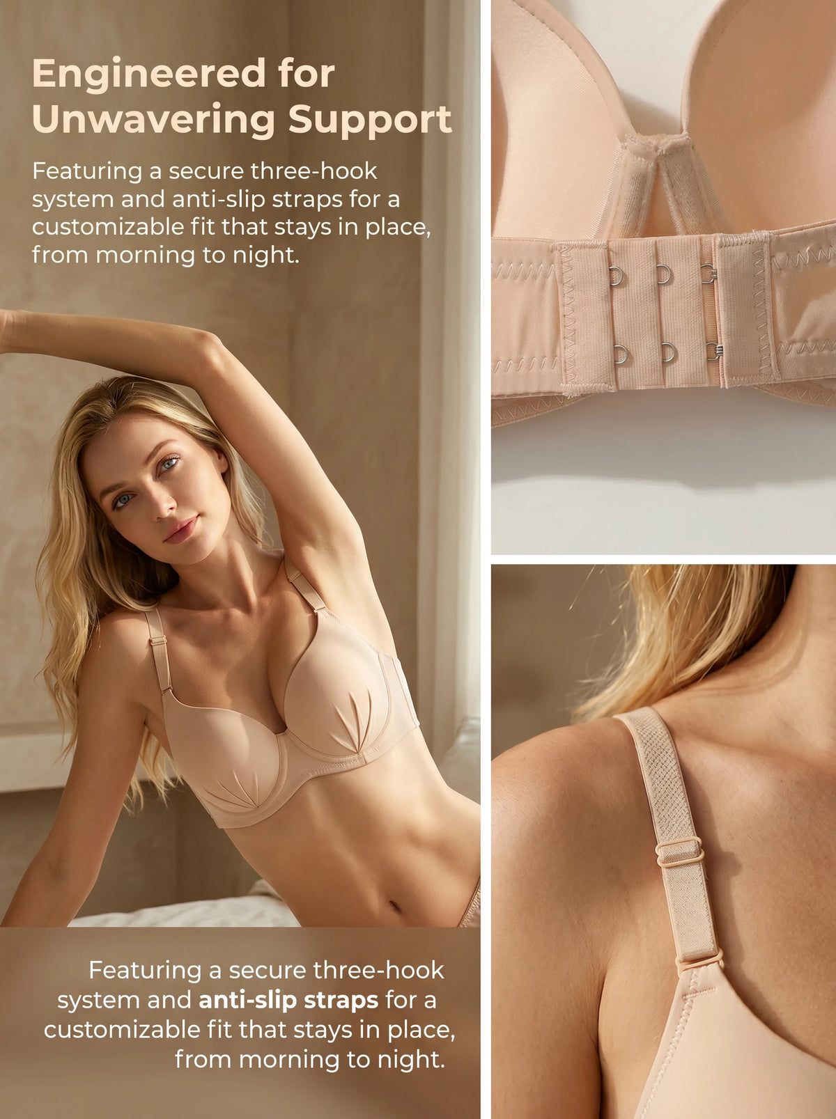 Women Nude Bra Set Invisible Underwire 3/4 Cup Sexy Lace 2 Piece Lingerie Bra and Panties B2807
