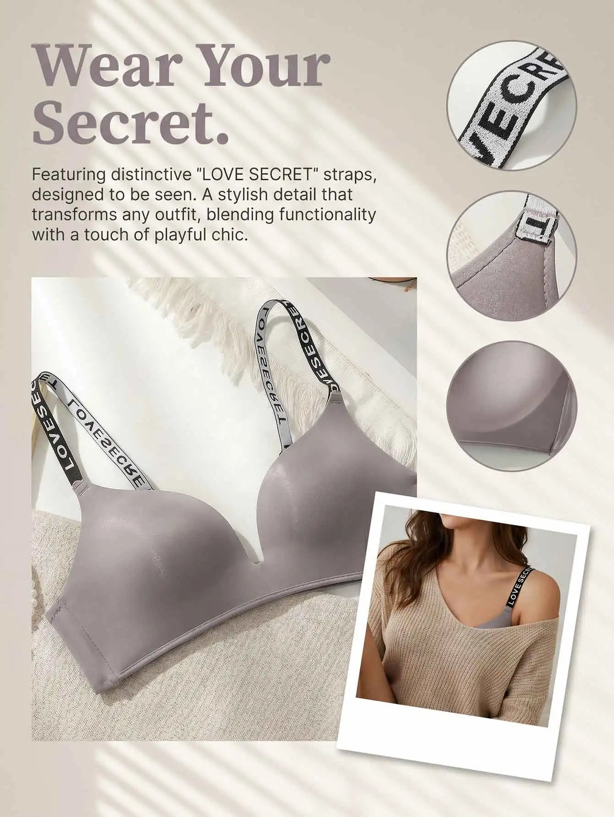 Grey Seamless Bra Women Wireless Underwireless Bralette Breathable Comfort Everyday Lingerie B2031