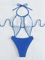 Halter Metal Rings Hollow Out Female Swimwear One Piece Swimsuit Women High Cut Monokini Backless Bathing Suit Swim Beachwear