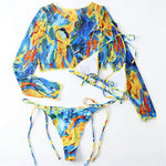 S- XXL Leopard Printed Long Sleeve Bikini Women Swimwear Female Swimsuit Three-Pieces Bikini Set Bather Bathing Suit Swim V3193Y