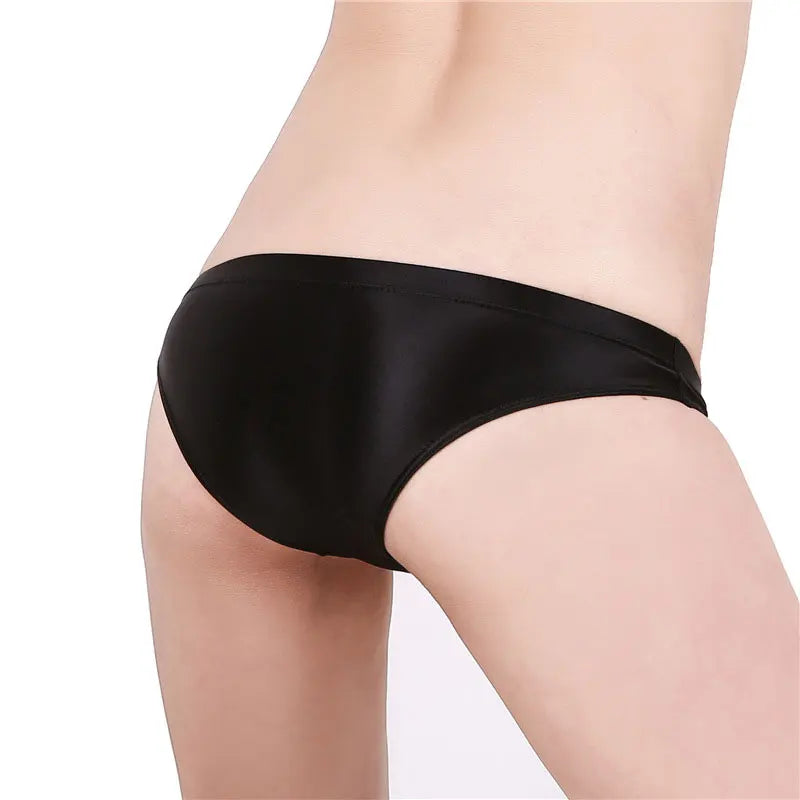 See Through Low Waist Briefs Silky Shiny Satin Panties Sexy Underwear Erotic Lingerie Women's Ultra-Thin Oily Glossy Underpants