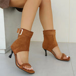 Vintage Black Brown Faux Suede Cutout Ankle Boot Sandals Sexy Back Zipper High Heels Sandals Party Dating Shoes Size 42
