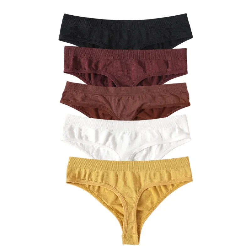 5Pcs/SetWomen Panties Low Rise G-String Thongs Seamless Underwear Female Underpants Sexy Lingerie Solid Color Bottom M-XL