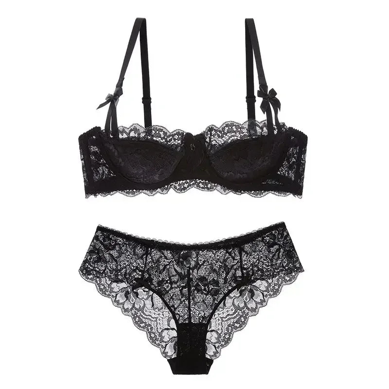 MOYISU French Romance Breathable and Comfortable Breathable Sexy Lace Not Empty Cup Bra Set Pure Desire Girl Super Beautiful
