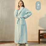 Men's and Women's Styles Winter Bathrobe Long Sleeve Warm Turn Down Collar Fluffy Bath Robe with Sashes Solid Fleece Gown 2025