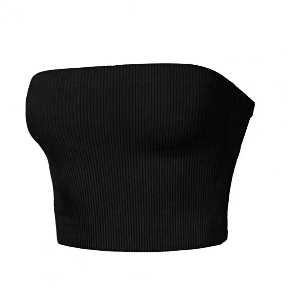 Quick-drying Cropped Top Women Ribbed Vest Anti-slip Bandeau Strapless Sleeveless Backless Tank Top Sweat Absorption