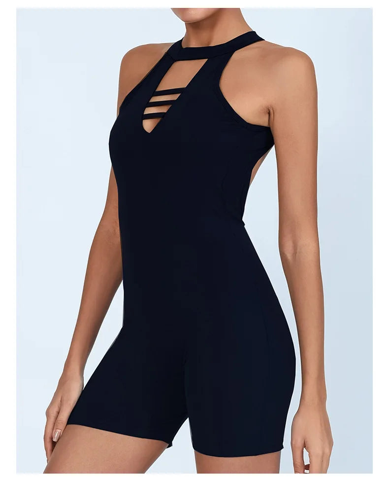 Sexy Fitness Yoga Jumpsuit Women Hollow V Neck Tight Backless Sports One Piece Suits Quick Drying Sleeveless Scrunch Romper