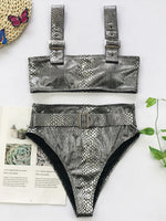2026 Snake Printed Bandeau Bikini High Waist Swimsuit Women Vintage Swimwear Female Waist Belt Bikini Set Push Up Bathing Suit