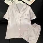 Sweet Simple Ice Silk Pajamas for WomenThin Short-sleeved Home Clothes Suit Nightwear Women's Pajamas Set Nightie Summer