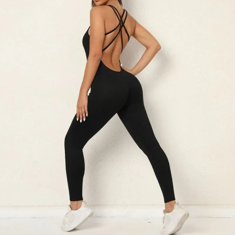 Seamless High-Waisted Peach Hip Yoga Jumpsuit for Women - Fast Drying Sweat-Wicking Tight Running Sports Jogging Gym Activewear