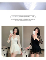 Swimsuit Women's Summer New One-piece Skirt Style Slimming Lace Long Sleeved Small Chest Steel Support Hot Spring Swimsuit