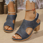 Hollow Out Women's High Heels Sandals Summer Hook Loop Thick Heeled Platform Sandles Casual Anti-Slip Beach Sandals Plus Size