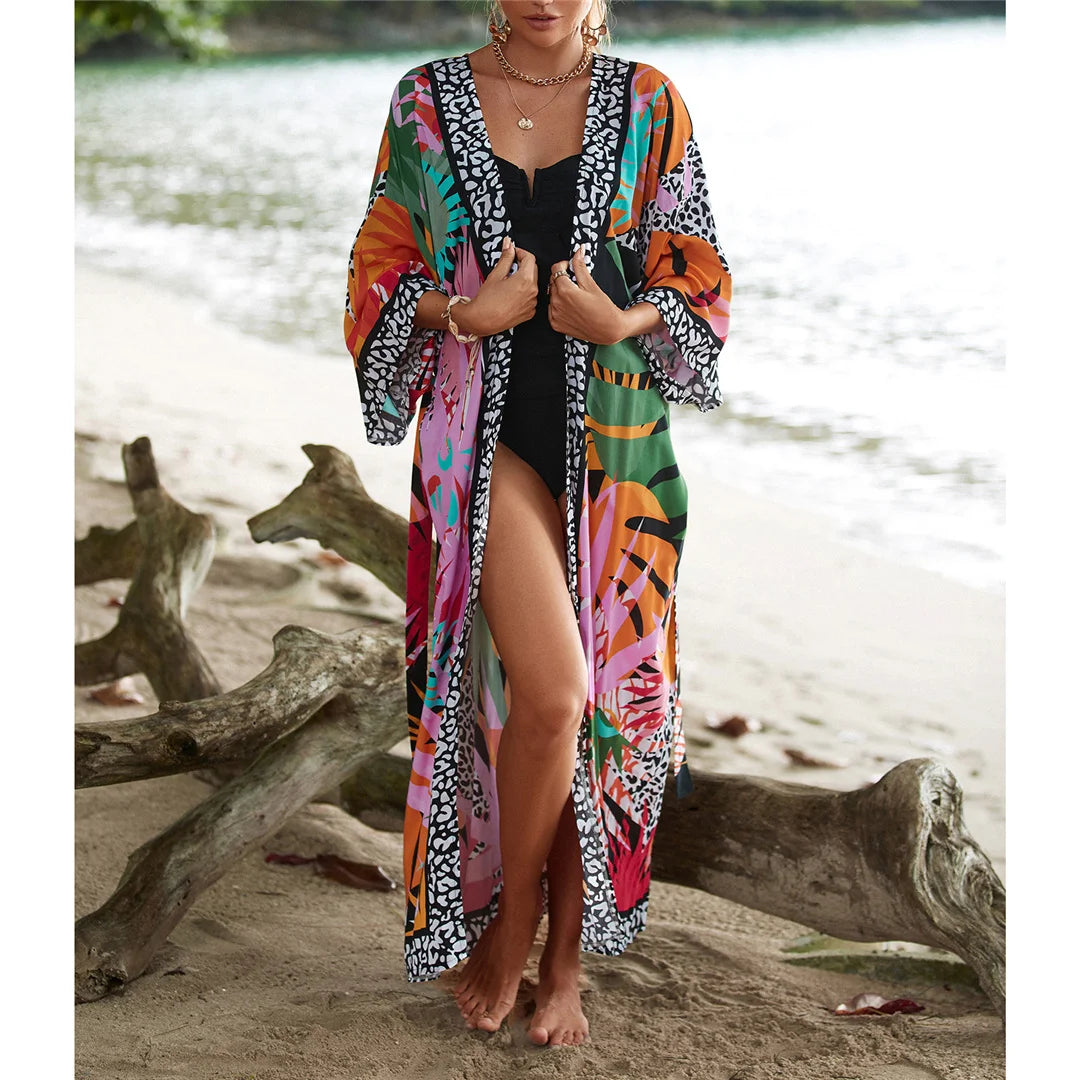 13 Colors Printed With Belt Crochet Knitted Tunic Beach Dress Beach Wear Beachwear Beach Cover Up Cover-upsFemale Women V7201