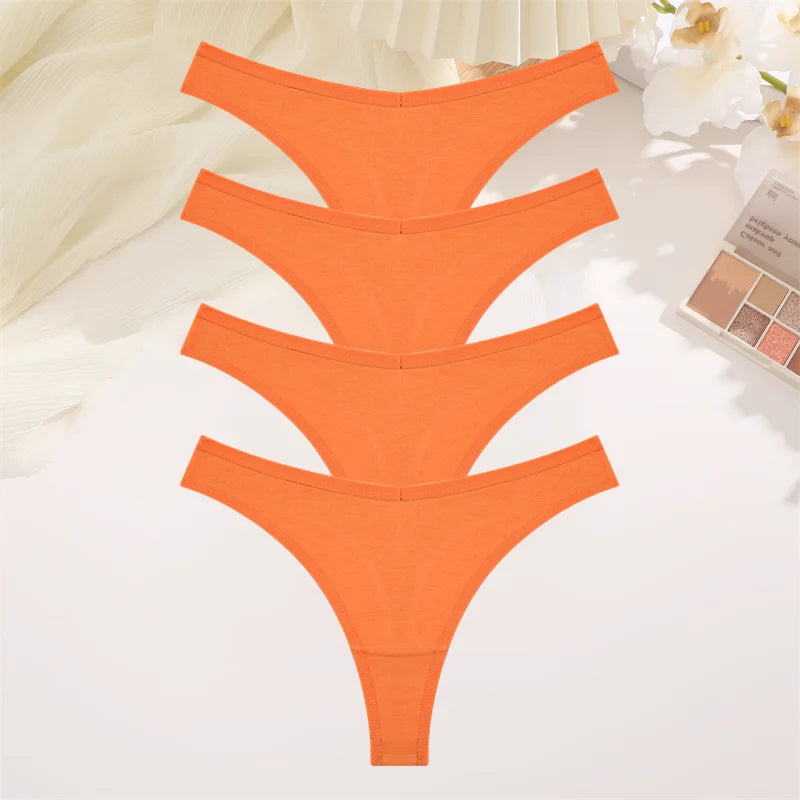 4PCS Women Seamless Thong Cotton Thin Strap Low Waist High Flexibility Panties Sexy Underwear Ladies Briefs T-back Soft Women