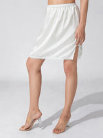 Women's Solid Color Skirts Elastic Waist Satin Underskirt Lace Trim Skirt for Under Dresses Black/White
