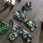 Flower Printed One Shoulder Bikini Women Swimwear Female Swimsuit Frilled Bather Bathing Suit Swim Two-pieces Bikini set K8049