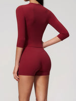 Yoga Sets Women Half Sleeve O Neck Slim Sports T Shirts High Waist Short Fitness Suit Outdoor Gym Running Workout Tracksuit