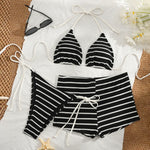 Sexy Striped Bikini 2025 Women Swimsuit Three Pieces Swimwear Female Thong Bikinis Set Swimming Bathing Suits Shorts Biquini