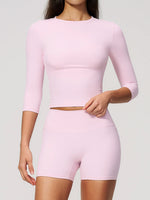 Yoga Sets Women Half Sleeve O Neck Slim Sports T Shirts High Waist Short Fitness Suit Outdoor Gym Running Workout Tracksuit