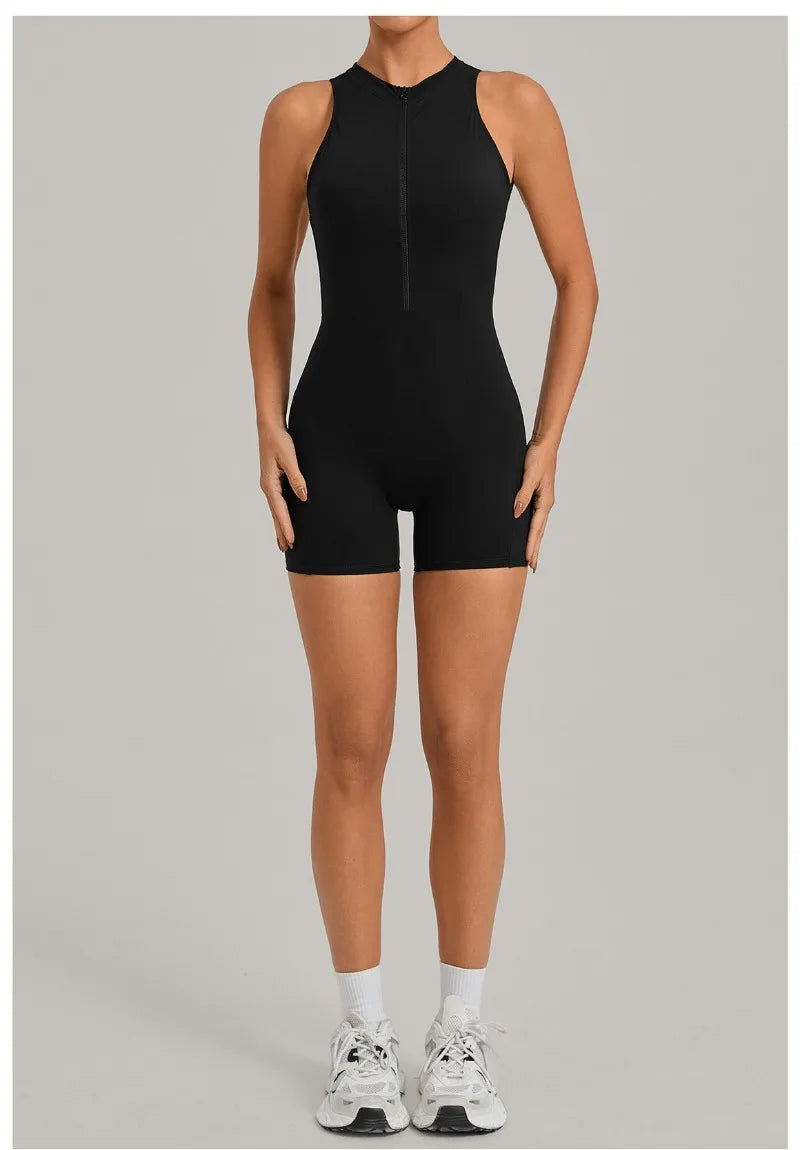 Women's Seamless Yoga Jumpsuits Sports Running Fitness Backless Sleeveless Hip-lifting One-piece Workout Gym Shorts Bodysuits