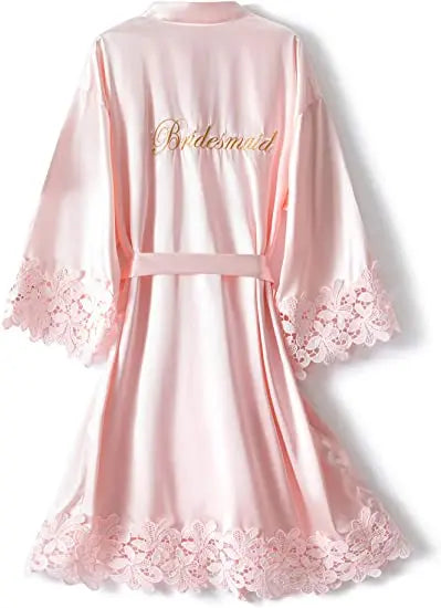 Bridesmaid Robes Rose Gold Bride Robe Wedding Bridesmaid Gift Satin Lace Robe Bridal Dressing Gown Bachelorette Party Pajamas