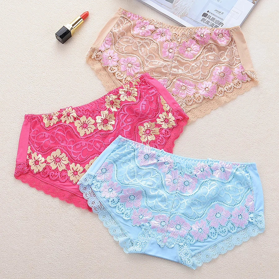 Sexy Lace Flowers Embroidery Panties for Women Underwear Low Waist Briefs Summer Breathable Comfort Shorts 15 Color Lingerie