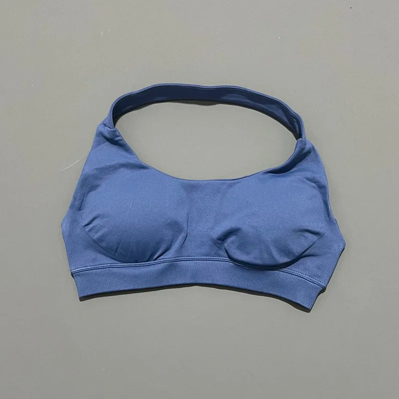 HISTELLO Impacts Sports Bra Women Seamless Yoga Halter Top High Support Push Up Open Back Gym Wear Workout Fitness Underwear
