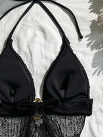 Sexy Black Mesh Draped Neckline Bikini Set 2026 Women Metal Circle Push Up Bra Triangle Swimsuit Bathing Suit Holiday Swimwear