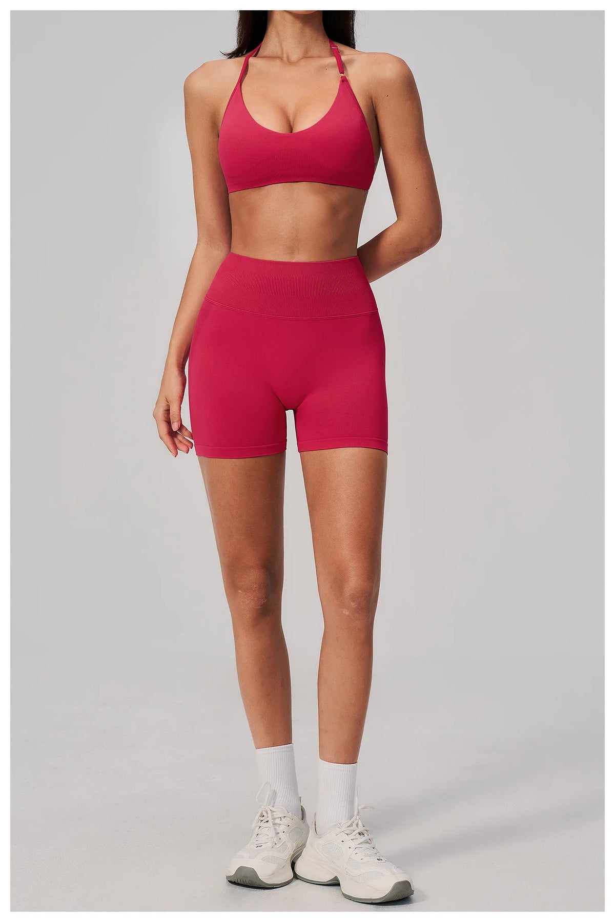 2 Pieces Seamless Yoga Sets Women Solid Color Sports Bra Tight Fitting Peach Buttocks Shorts Fitness Suit Gym Running Tracksuit