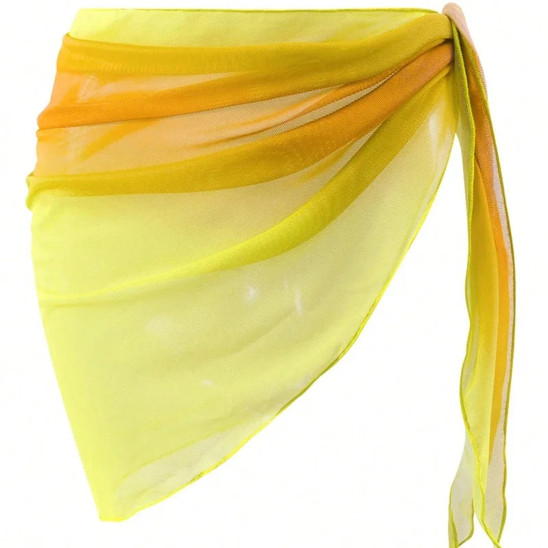 Summer Beach Bikini Wrap Sheer Short Skirt for Women Gradient Color Sarong Swimsuit Coverups Girls Skirt Scarf Swimwear Cover-Up