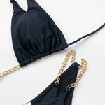Sexy Cow Print Halter Metal Chains Brazilian Bikini Women Swimsuit Female Swimwear Two Pieces Bikini Set Bathing Suit Swim Lady