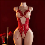 Adult Women's Sexy Underwear Semi-Coverage Bra With Steel Bra Push-Up Red Erotic Bodysuit Hot Crotchless Porn Lingerie Body Set