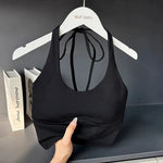 Women's Halter Neck Sports Bra Vest Slimming Tube Top for Yoga Gym Running Beautiful Back Sling Design One Cup Gathered Summer F