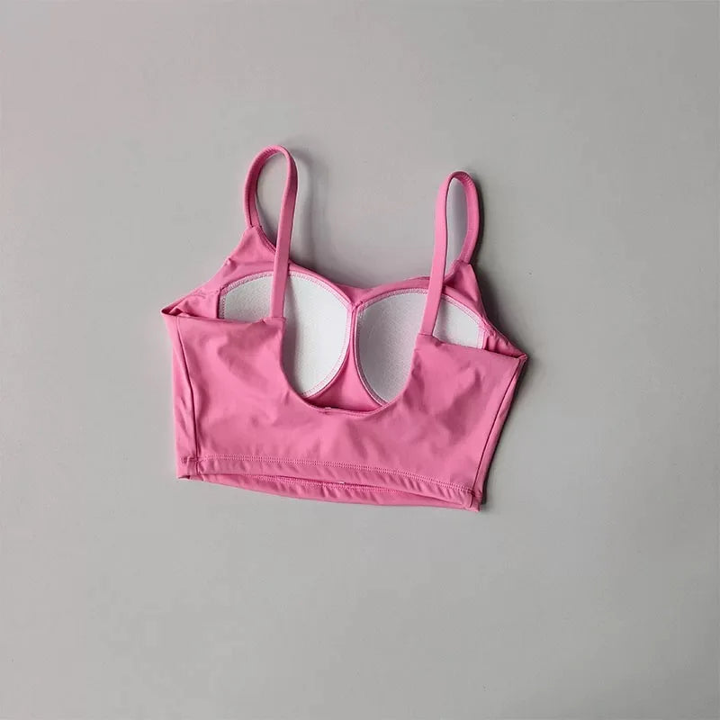Women's yoga sports bra, small camisole vest integrated fixed gathering sports and fitness bra
