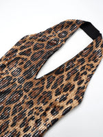 Sexy Halter Neck Off Shoulder Leopard Print Mini Dresses for Women Sleeveless Backless Sequins Skinny Party Night Club Dress