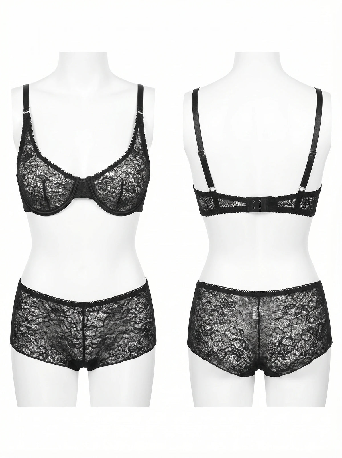 Women Black Lace Lingerie Set Deep V Bra High Waisted Boyshorts Sheer Mesh Floral Embroidery Sexy Underwear Set MR3429