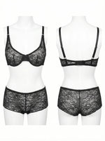 Women Black Lace Lingerie Set Deep V Bra High Waisted Boyshorts Sheer Mesh Floral Embroidery Sexy Underwear Set MR3429