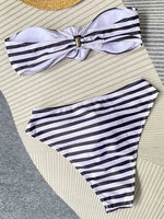 3D Flowers Striped Bikinis Strapless Bandeau Bikini 2025 Female Swimsuit Women Swimwear Two-pieces Bikini Set Bathing Suit Swim