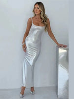 Faux Leather Slim Spaghetti Strap Dress For Women Strap Long Dresses Package Hip Bodycon Sexy Low Cut Party Evening Vestidos