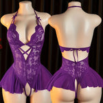 Pink Sexy Lingerie Women Hollow Open BodysuitAdult Apparel Teddy Crotchless Erotic Underwear One Piece V-neck Hot Lace Pajamas