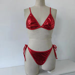 Sexy Halter Bikinis Lace Up PU Leather Wet Breathable Swimwear Woman 2025 Soft Bikini Women's Two-piece Swimsuit